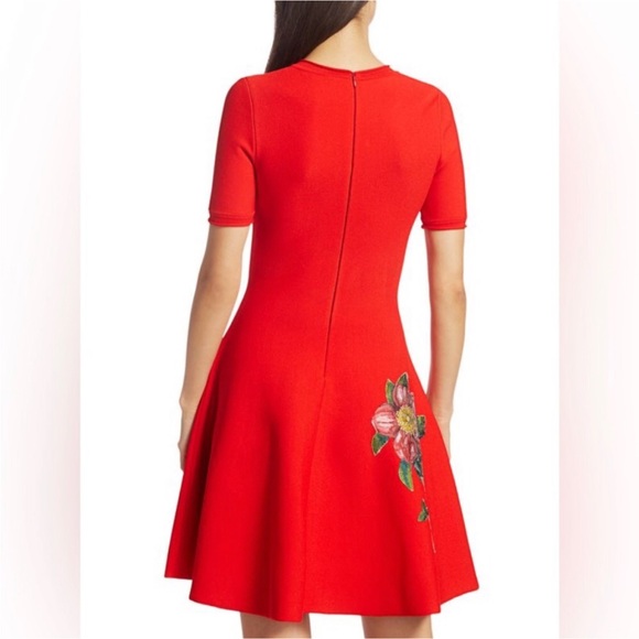 OSCAR DE LA RENTA Embroidered Floral Knit Fit-&-Flare Dress NEW - Picture 4 of 7